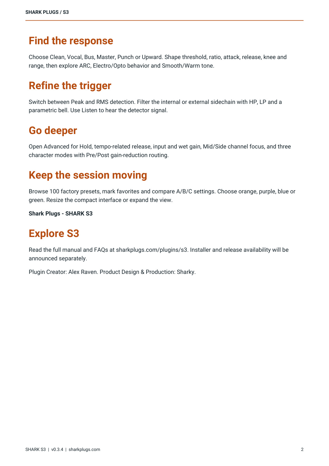 SHARK S3 brochure page 2 of 2