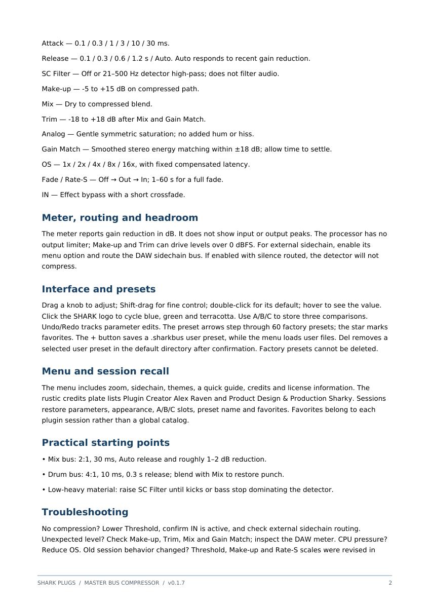 SHARK MASTER BUS COMPRESSOR user manual page 2 of 3