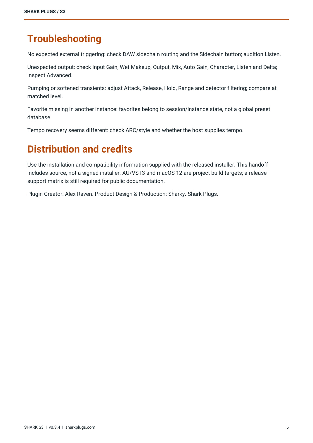 SHARK S3 user manual page 6 of 6