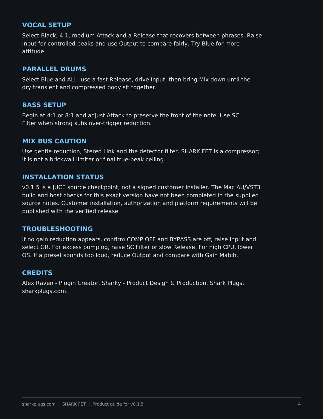 SHARK FET user manual page 4 of 4