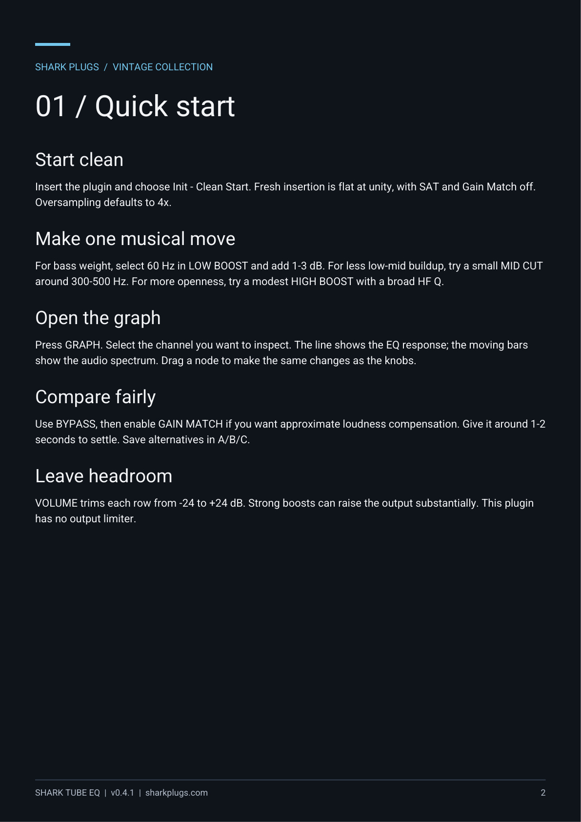 SHARK TUBE EQ user manual page 2 of 7