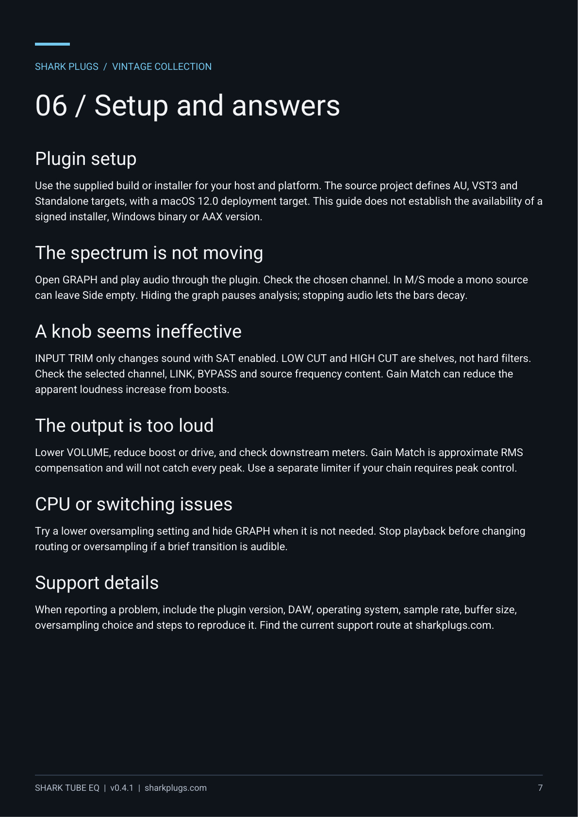 SHARK TUBE EQ user manual page 7 of 7