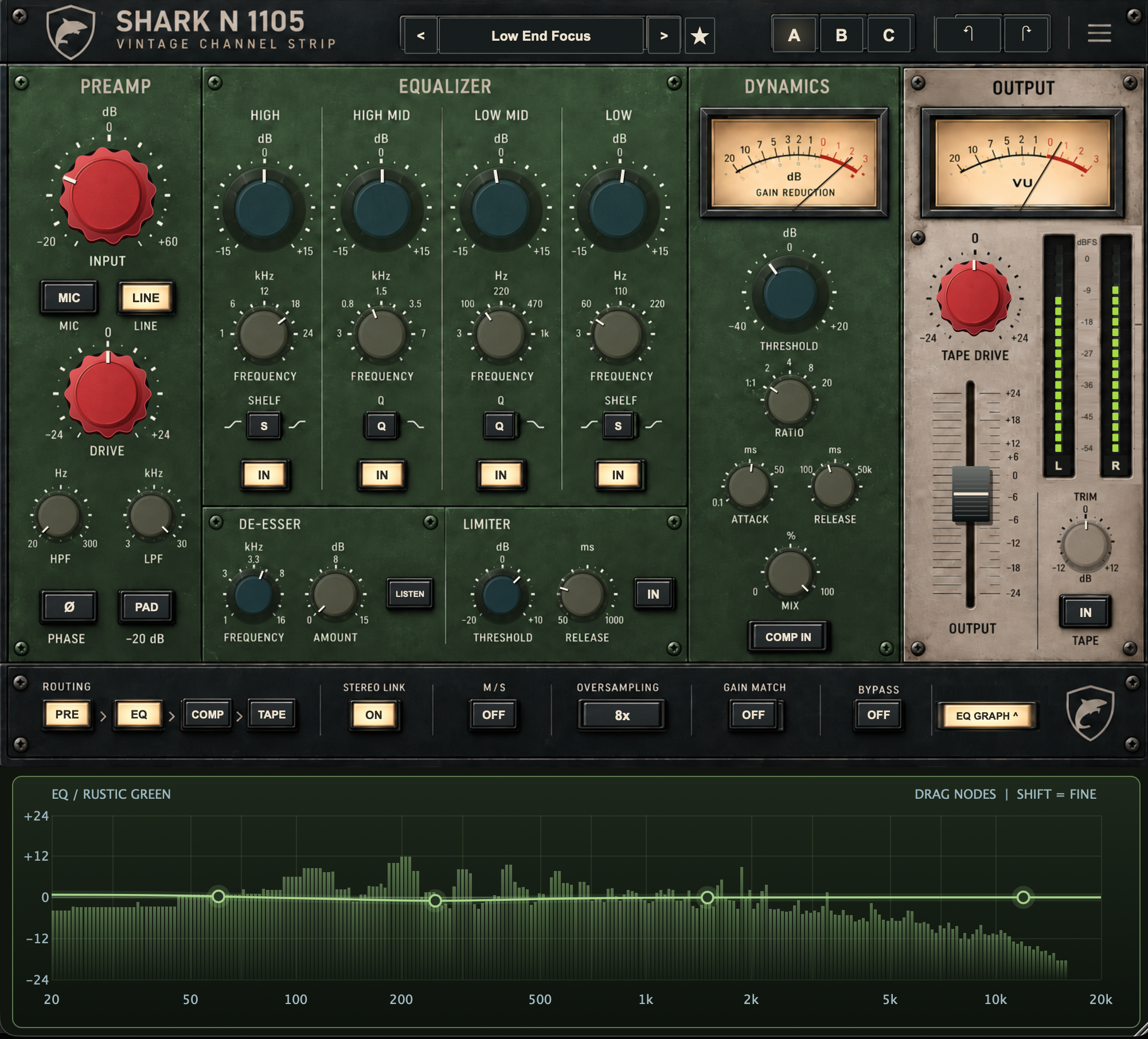 Shark N 1105 green theme with matching EQ graph