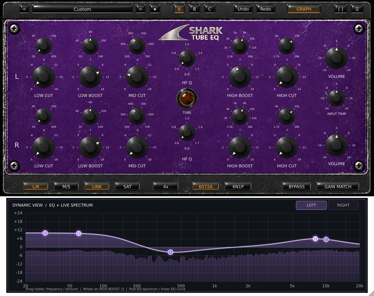 Shark Tube EQ purple theme with matching spectrum